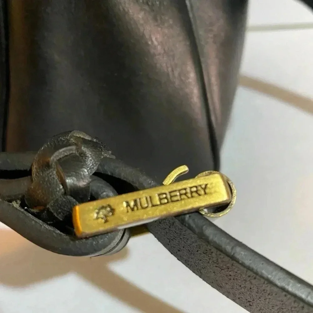Mulberry Vintage unisex crossbody black leather messenger bag